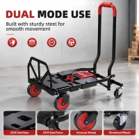 HOMCOM Diable et Chariot de Transport à Roulettes Pliable 2-en-1, Charge Max 120 kg, Base Rabattable, Acier, 83x44x78cm, Rouge(m-8)