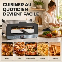 HOMCOM Mini-Four Électrique 3-en-1 1700 W, Grille-Pain à Fente Longue, Gril de Table 4,9L, Écran LED, Minuterie 60 min, Argenté(m-7)