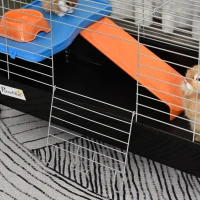 PawHut kooi voor kleine huisdieren knaagdierenkooi op wielen startset met alle accessoires 89 x 44 x 43 cm(m-9)