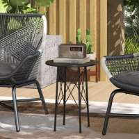 Outsunny Petite table d'appoint ronde, table de jardin, avec découpe en forme de fleur et feuilles, en acier, Ø 40 x 50 cm, noir(m-10)
