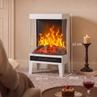 HOMCOM Lareira Elétrica 1000/2000 W com Chama LED Ajustável até 15-20 m² 40,5x20x62 cm Branca(m-3)