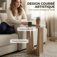 HOMCOM Table d'Appoint Ronde, Table de Salon avec Pieds Incurvés, Style Rustique, pour Salon, Chambre, Effet Bois Café(m-4)