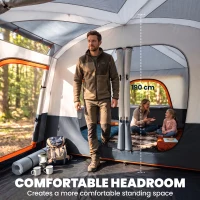 Outsunny 4 Man Camping Tent, Double Layer Tunnel Tent with Porch, Living Area and 2 Bedrooms, Sewn in Groundsheet, 3000mm Waterproof and UPF 30+, Portable with Bag, 430 x 305 x 195 cm Large, Grey(m-6)