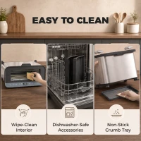 HOMCOM Mini-Four Électrique 3-en-1 1700 W, Grille-Pain à Fente Longue, Gril de Table 4,9L, Écran LED, Minuterie 60 min, Argenté(m-8)
