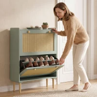 HOMCOM Meuble à chaussures 12 paires, armoire à chaussures avec 2 tiroirs rabattables, étagères réglables, 80x26x101 cm, vert(m-10)
