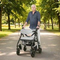 HOMCOM Rollator Walker Wheelchair, with Seat - Grey(m-2)