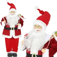 HOMCOM Père Noël Animé Grandeur Nature 120 cm, Décoration Musicale Chantante à Tête Mobile, Activation Sonore, Tactile, Rouge(m-17)