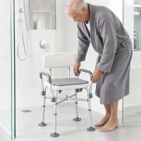 HOMCOM Tabouret de Douche Réglable en Hauteur à 5 Niveaux, Chaise de Douche, Accoudoirs Rembourrés et Coussin Amovible, Gris(m-15)