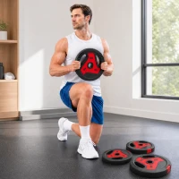 SPORTNOW 4er-Set Hantelgewichte mit 2 x 10/5 kg Gewichte, Hantelscheiben Set mit Griffen Gewichtsscheiben, Schwarz+Rot(m-7)
