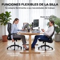HOMCOM Silla de Escritorio Giratoria de Malla Reposabrazos Abatibles Respaldo Alto Función de Balanceo Altura Ajustable Negro(m-6)