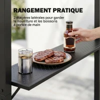 Outsunny Tonnelle de Barbecue Extérieur Abri, 2 Étagères Latérales, Toit en Polycarbonate, 246 x 149 x 230 cm, Aluminium, Noir(m-5)