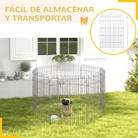 PawHut Vallas para Perros Plegables de 8 Piezas 63x91 cm con 1 Puerta y Marco de Acero para Jardín Patio Plata(m-5)