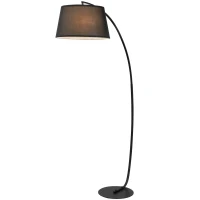 HOMCOM Stehlampe, Gebogene Stehleuchte mit Stoffschirm, Bodenlampe mit runder Basis, Metall, 105L x 47B x 190H cm, Schwarz(m-7)