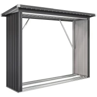 Outsunny Brennholzschuppen, Feuerholzunterstand, Stahl, erhöhter Boden, Schrägdach, 213 x 66,5 x 150 cm, Dunkelgrau(m-1)