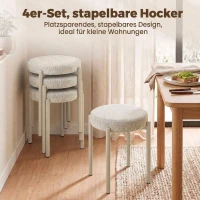 HOMCOM Esszimmerhocker 4er Set Stapelbare Sitzhocker mit Stahlbeinen, Leinenoptik für Esszimmer, Wohnzimmer, Küche, Cremeweiß(m-6)