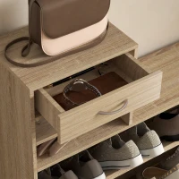 HOMCOM Meuble d'entrée vestiaire panneau porte-manteau, miroir et banc à chaussures - 6 crochets 90x10x91cm effet bois naturel(m-8)