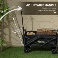 Outsunny 93L Festival Trolley on Wheels, Garden Folding Trolley Cart, 100kg Heavy Duty Collapsible Folding Wagon with Adjustable Handle and Carrying Bag for Beach, Camping, Festival, Black(m-8)