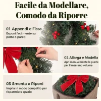 HOMCOM Ghirlanda Natalizia da 60 cm con Luci LED 8 Modalità, Fiocco, 140 Rami, Pigne e Bacche, Verde(m-7)
