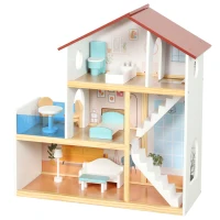AIYAPLAY Kids Wooden Dolls House, 3-Story Dollhouse with 5 Rooms and 11 Accessories, Pretend Play Gift for Ages 3+, White(m-15)