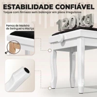 HOMCOM Banco para Piano Regulável 45-56 cm com Assento em Veludo, Pés em Madeira, até 120 kg, Branco(m-5)