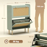 HOMCOM Meuble à chaussures 12 paires, armoire à chaussures avec 2 tiroirs rabattables, étagères réglables, 80x26x101 cm, vert(m-3)