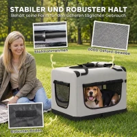 PawHut Transporttasche für Haustiere, weichw. Hundetragetasche mit Sicherheitsleine, Kissen und Napf, Hellgrau(m-5)