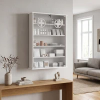 HOMCOM Botiquín de Pared de 5 Niveles con 2 Puertas de Cristal Estantes Ajustables Cerradura y 2 Llaves 60x17x82,5 cm Blanco(m-9)