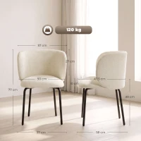 HOMCOM Set de 2 scaune de dining tapițate din chenille, spătar înfășurător, sarcină 120 kg, 57 x 58 x 77 cm, Bej(m-3)