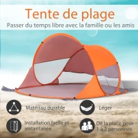 Outsunny Abri de plage tente de plage pliable pop-up automatique instantané protection UV fenêtre arrière orange(m-4)