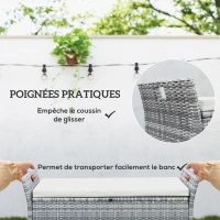 Outsunny Banc coffre de rangement extérieur en résine tressée 250L avec coussin amovible, pour jardin, balcon, blanc(m-7)