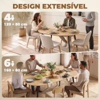 HOMCOM Mesa de Jantar Extensível Oval para 4-6 Pessoas com Pés de Ferro e Bordos Arredondados Carvalho(m-4)