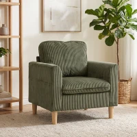 HOMCOM Sillón de salón en terciopelo acanalado, sofá 1 plaza acolchado con asiento amplio y cojín con muelles, 83x74x87cm, Verde(m-2)