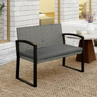 Outsunny Banc de jardin 2 places, banc d'extérieur en résine tressée PE avec coussin, acier galvanisé, 103x58x78cm, gris et noir(m-7)
