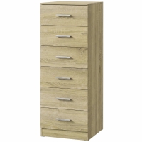 HOMCOM Commode 6 Tiroirs, Meuble de Rangement, Style Moderne, pour Chambre à Coucher, Entrée, Couloir, 40x40x110cm, Chêne