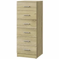 HOMCOM Commode 6 Tiroirs, Meuble de Rangement, Style Moderne, pour Chambre à Coucher, Entrée, Couloir, 40x40x110cm, Chêne(m-1)