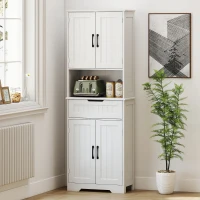 HOMCOM Alacena de Cocina Alta Mueble Auxiliar de Cocina con 4 Puertas 5 Estantes Cajón Estantes Ajustables 60x30x172 cm Blanco(m-9)