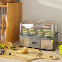HOMCOM 5 Tier Food Dehydrator, 245W Stainless Steel Food Dryer Machine with Adjustable Temperature, Timer and LCD Display for Drying Fruit, Meat, Vegetable, Jerky and Pet Treat, Grey(m-2)