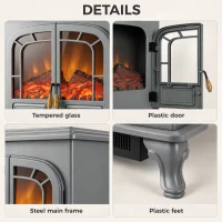 HOMCOM Freestanding Electric Fireplace Stove Heater with LED Fire Flame Effect Grey(m-7)