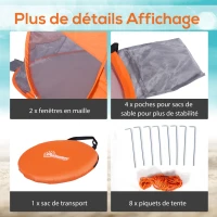 Outsunny Abri de plage tente de plage pliable pop-up automatique instantané protection UV fenêtre arrière orange(m-6)