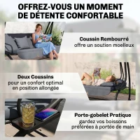 Outsunny Balancelle de jardin 3 places convertible toit inclinaison réglable 2 tablettes 2 x 1,2 x 1,64 m acier gris foncé(m-7)