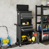 HOMCOM Three-Part Steel Locking Tool Chest - Black(m-2)