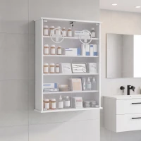 HOMCOM Botiquín de Pared de 5 Niveles con 2 Puertas de Cristal Estantes Ajustables Cerradura y 2 Llaves 60x17x82,5 cm Blanco(m-10)