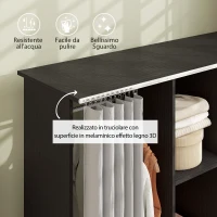 HOMCOM Stand Appendiabiti con 6 Ruote, Appendiabiti da Terra con 3 Ripiani e 2 Aste per Vestiti, Guardaroba Porta Abiti in Legno Tessuto di Lino e Alluminio, per Camera da Letto Soggiorno Corridoio Ingresso, Tenda Grigia e Nero(m-4)