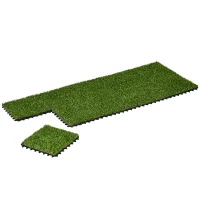 Outsunny Kunstrasen, naturgetreu, Drainagefunktion, 11 K Fasern/m², 20mm Höhe, 10-er Set je 30x30cm, Dunkelgrün(m-7)