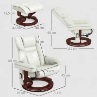 HOMCOM Relaxfauteuil met massagefunctie en voetenbank, ligstoel, kunstleer, 79 x 82 x 101 cm, Crèmewit(m-3)