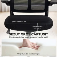 HOMCOM Scaun de birou ergonomic rotativ cu brațe rabatabile, funcție de balans, înălțime reglabilă, din plasă, negru(m-7)