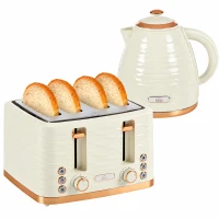 HOMCOM 2-in-1 Broodrooster en Waterkoker Set, 7 Bruningsniveaus, Ontdooi- en Opwarmfunctie, Beige(m-10)