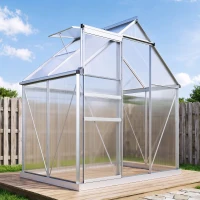 Outsunny Serre de jardin en aluminium polycarbonate avec fondation, serre avec fenêtre réglable porte coulissante 192,5x131x200cm(m-2)