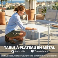 Outsunny Salon de Jardin 4 Pièces en Textilène, Canapé, 2 Fauteuils, Table Basse avec Plateau en Métal, 106x70,5x77cm, Crème(m-7)