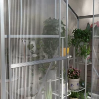 Outsunny 6 x 2.5ft Polycarbonate Greenhouse Walk-In Green House with Rain Gutter, Sliding Door, Window, Foundation, Silver(m-10)